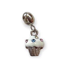 Silver Cupcake Rhinestone Sprinkles Charm